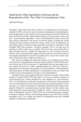Small-Scale Urban Agriculture in Havana and the Reproduction of the ‘New Man’ in Contemporary Cuba