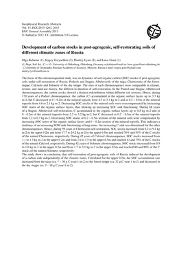 Development of Carbon Stocks in Post-Agrogenic, Self-Restorating Soils of Different Climatic Zones of Russia