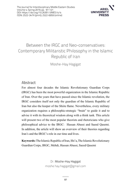 Contemporary Militaristic Philosophy in the Islamic Republic of Iran