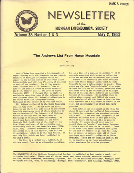 N WSLE TER of the MIC HI GAN ENTOMOLOGI CAL SOC IETY Volume 28 Number 2 & 3 May 2, 1983