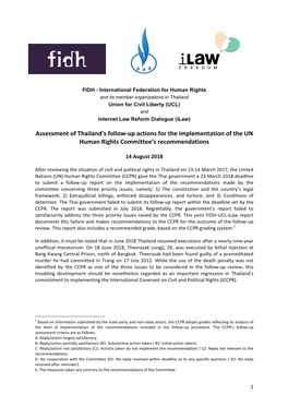 Assessment of Thailand's Follow-Up Actions for the Implementation Of