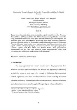 Constructing Woman's Space in the Novel a Thousand Splended Suns by Khaled Hosseini Hanna Fauzia Agus¹, Kurnia Ningsih²