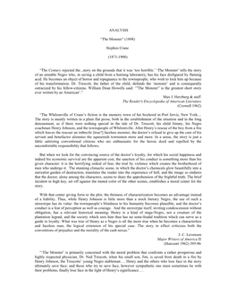 ANALYSIS “The Monster” (1898) Stephen Crane (1871-1900) “The