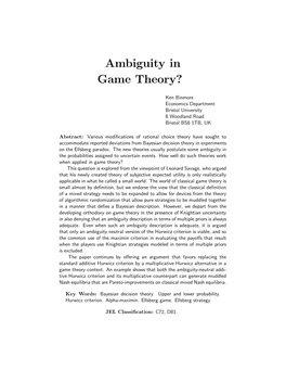 Ambiguity in Game Theory?