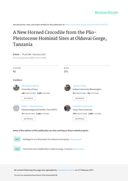 A New Horned Crocodile from the Plio- Pleistocene Hominid Sites at Olduvai Gorge, Tanzania