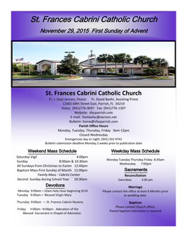 St. Frances Cabrini Catholic Church November 29, 2015 First Sunday of Advent