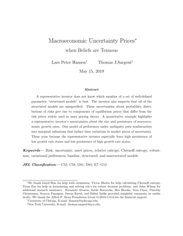 Macroeconomic Uncertainty Prices∗ When Beliefs Are Tenuous