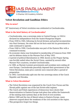 Velvet Revolution and Gandhian Ethics