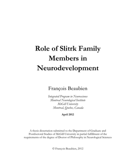 Role of Slitrk Family Members in Neurodevelopment