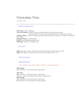 Curriculum Vitae As of August 8, 2008