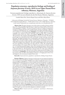 Population Structure, Reproductive Biology and Feeding of Astyanax