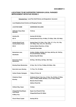 Document C Locations to Be Supported Through Local Parades Improvement