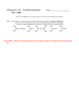 Chemistry 125 Final Examination Name ______May 7, 2003