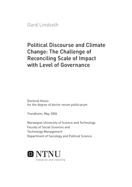 Political Discourse and Climate Change: the Challenge of Reconciling Scale of Impact with Level of Governance