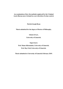 An Examination of How the Methods Employed by the Criminal Assets Bureau Move Ireland in a New Direction of Crime Control