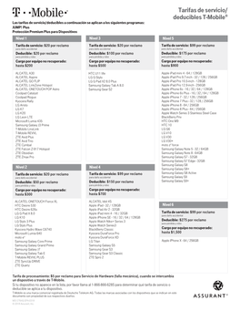 Tarifas De Servicio/ Deducibles T-Mobile®