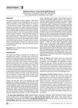 Tobacco Uses: a Great Health Hazard Rahman QAA1, Razzak MA2, Mumu MH3, Wahab MA4 DOI