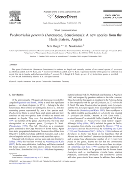 (Asteraceae, Senecioneae): a New Species from the Huila Plateau, Angola ⁎ N.G