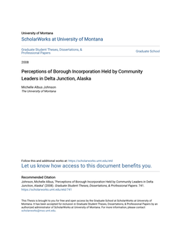 Perceptions of Borough Incorporation Held by Community Leaders in Delta Junction, Alaska