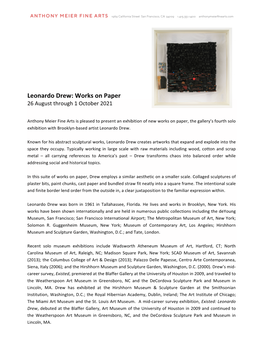 Leonardo Drew: Works on Paper 26 August Through 1 October 2021