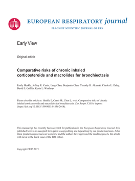 Comparative Risks of Chronic Inhaled Corticosteroids and Macrolides for Bronchiectasis