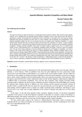 Imperfect Markets, Imperfect Competition and Basic Model