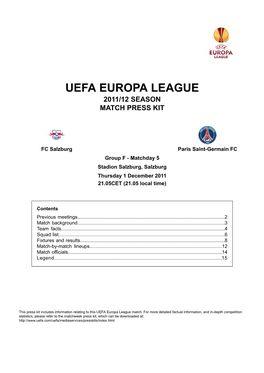 Uefa Europa League 2011/12 Season Match Press Kit