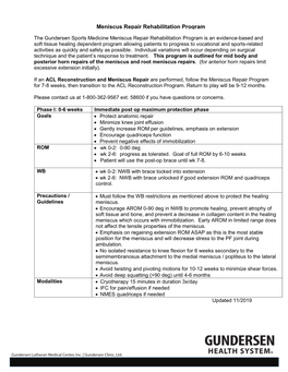 Meniscus Repair Rehabilitation Program