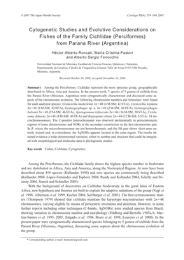 Cytogenetic Studies and Evolutive Considerations on Fishes of the Family Cichlidae (Perciformes) from Parana River (Argentina)