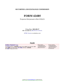 KOREA FINANCE Corp Form 424B5 Filed 2012-09-17