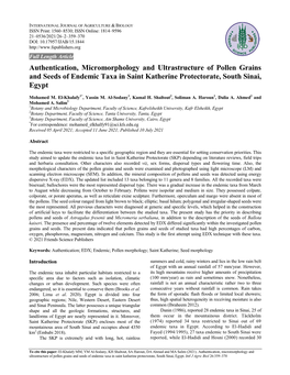 Authentication, Micromorphology and Ultrastructure of Pollen Grains and Seeds of Endemic Taxa in Saint Katherine Protectorate, South Sinai, Egypt