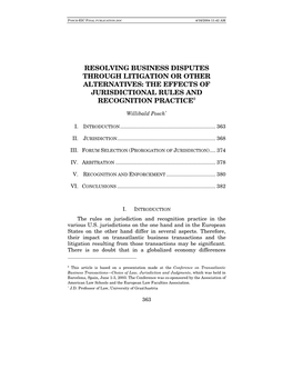 Resolving Business Disputes Through Litigation Or Other Alternatives: the Effects of Jurisdictional Rules and Recognition Practiceφ