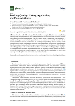 Seedling Quality: History, Application, and Plant Attributes