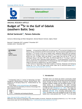 Budget of 90Sr in the Gulf of Gdańsk (Southern Baltic Sea)