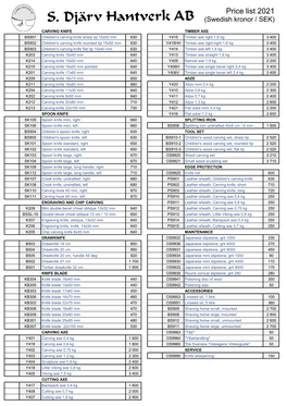 Price List 2021 (Swedish Kronor / SEK)