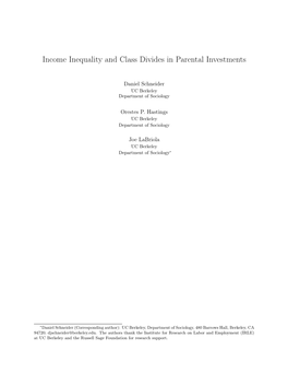 Income Inequality and Class Divides in Parental Investments