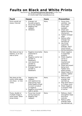 Faults on Black and White Prints