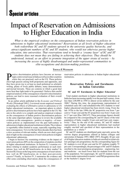 Impact of Reservation on Admissions to Higher Education in India