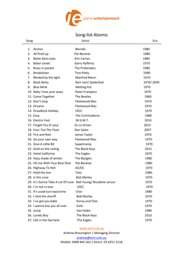 Song-List Atomic Song Artist Era