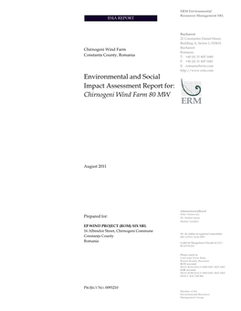 Environmental and Social Impact Assessment Report For: Chirnogeni Wind Farm 80 MW