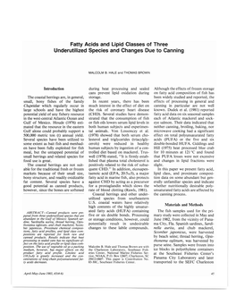 Fatty Acids and Lipid Classes of Three Underutilized Species and Changes Due to Canning