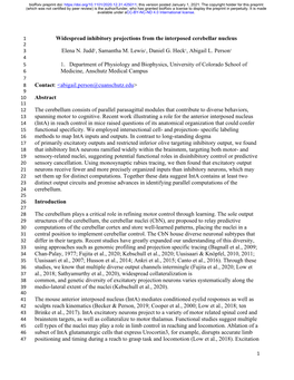 Widespread Inhibitory Projections from the Interposed Cerebellar Nucleus 2 3 Elena N