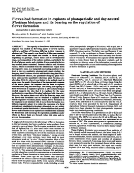 Nicotiana Biotypes and Its Bearing on the Regulation of Flower Formation (Photoperiodism in Plants/Plant Tissue Culture) MANGALATHU S