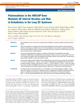 Polymorphisms in the NOS1AP Gene Modulate QT Interval Duration and Risk of Arrhythmias in the Long QT Syndrome