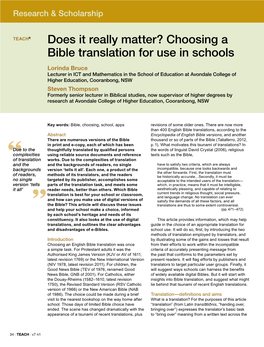 Does It Really Matter? Choosing a Bible Translation for Use in Schools