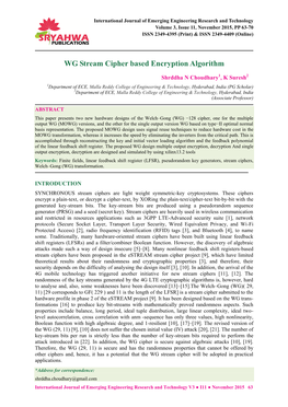 WG Stream Cipher Based Encryption Algorithm