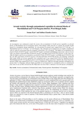 Arsenic Toxicity Through Contaminated Vegetables in Selected Blocks of Murshidabad and N-24 Pargana District, West Bengal, India