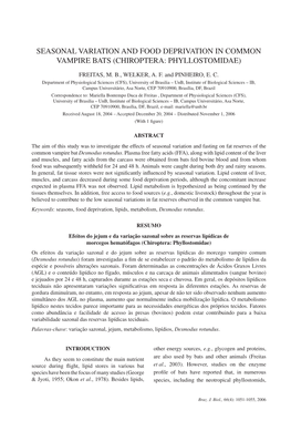 Seasonal Variation and Food Deprivation in Common Vampire Bats (CHIROPTERA: PHYLLOSTOMIDAE)