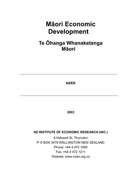 Māori Economic Development: Te Ōhanga Whanaketanga Māori