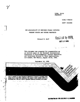 Availability of Enriched Stable Isotopes: Present Status and Future Prospects